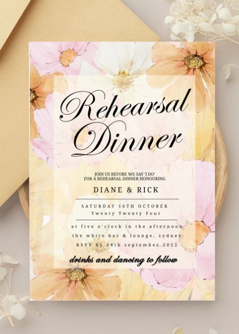 Garden Glamour Wedding Rehearsal Dinner Invitation Card