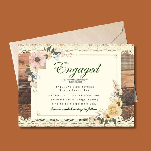 Rustic Romance Engagement Card With Engaged Word
