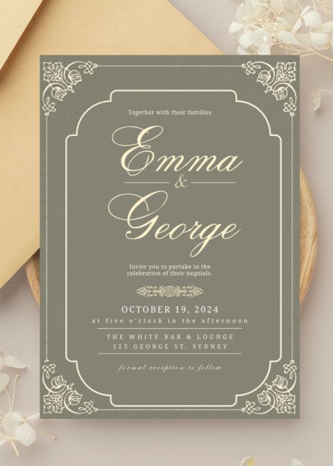 Vintage Vows Classic Taupe Wedding Invitation Card