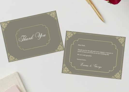 Vintage Vows Classic Taupe Wedding Thank You Card